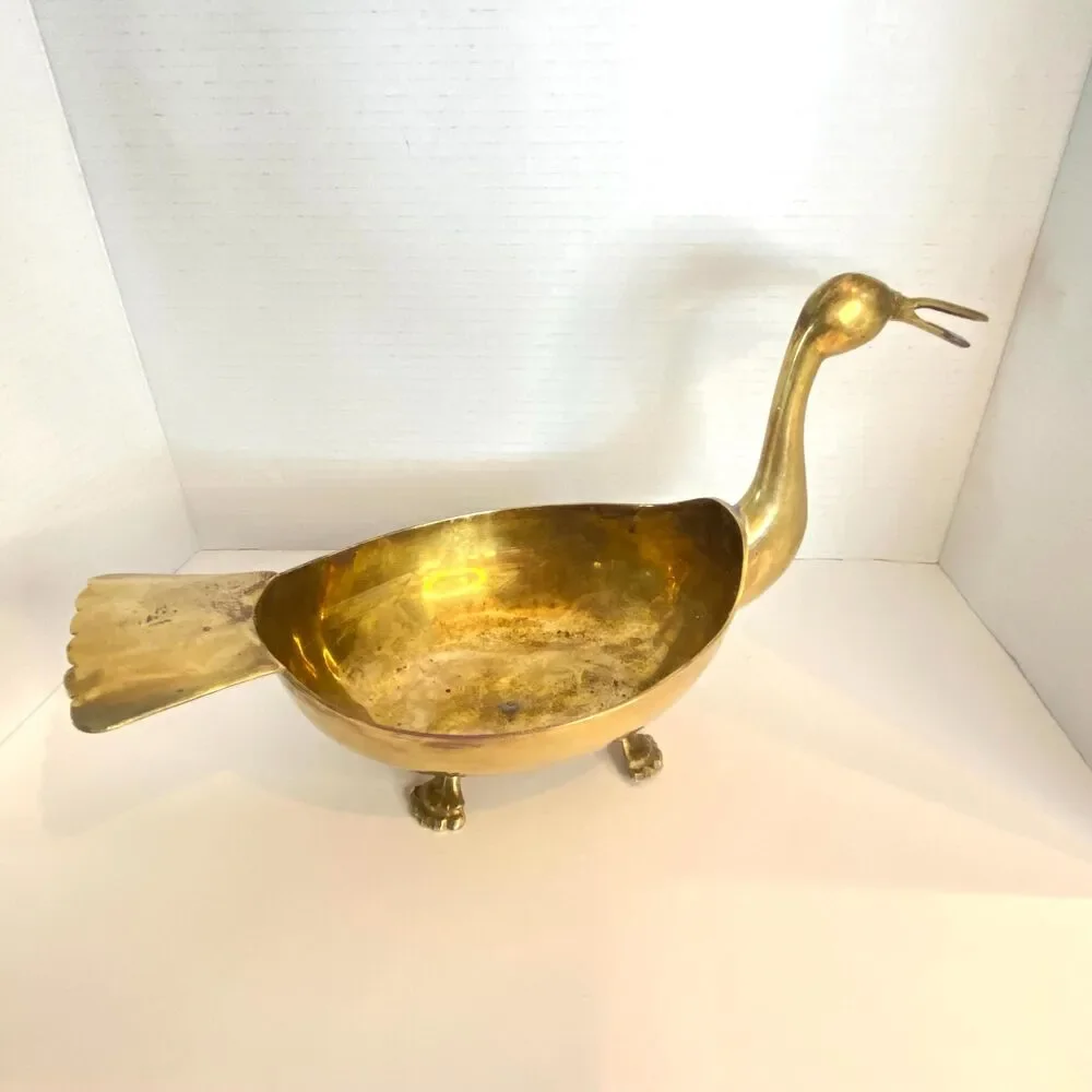 Vintage Brass Duck Container Bowl...15 1/4